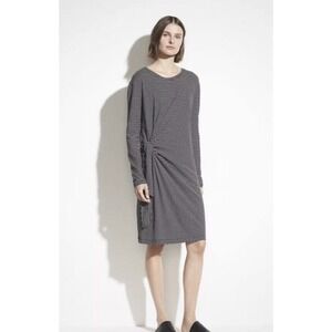 Vince Women L Dress Striped Wrap Long Sleeve Black White Round Neck Lined Knee